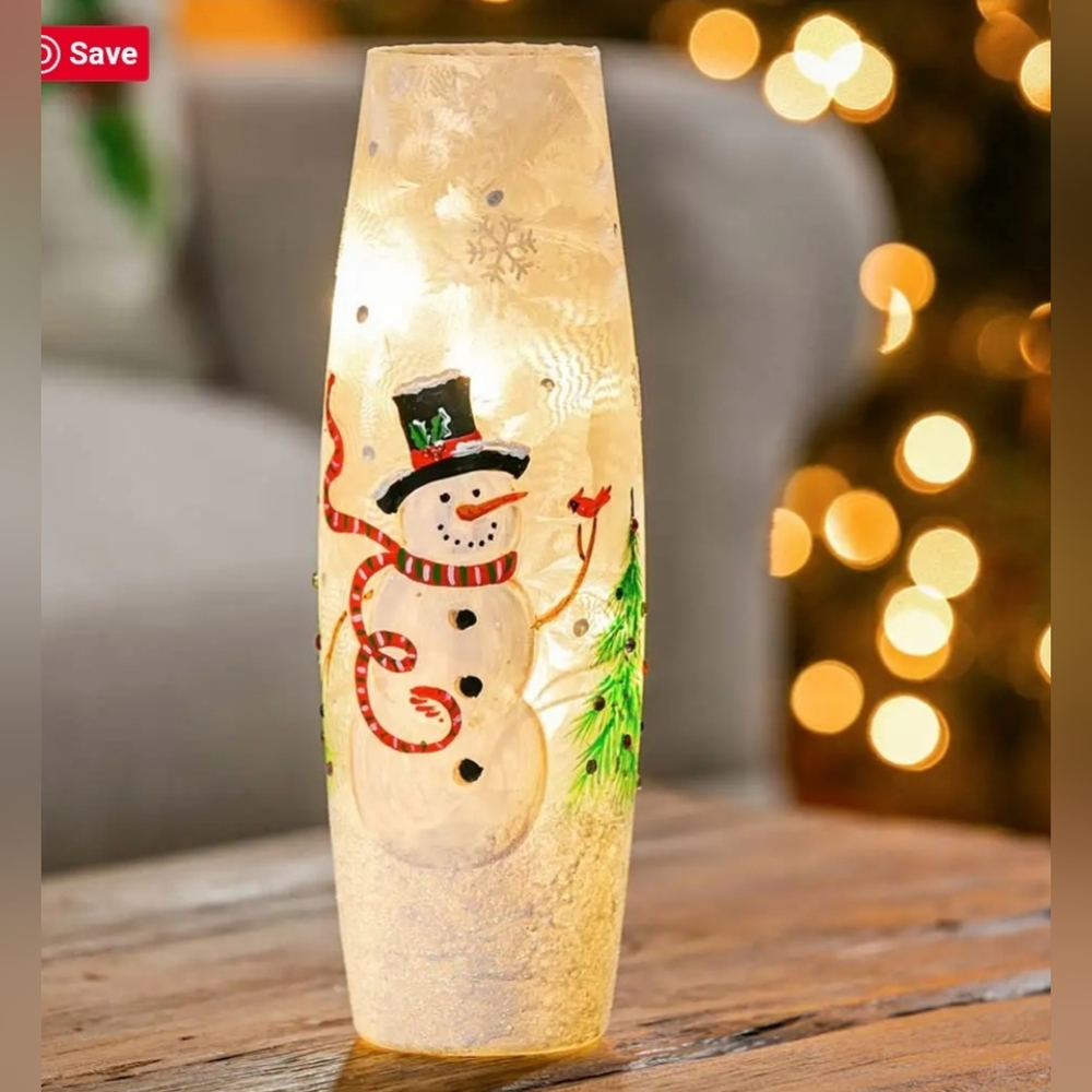 Plow and hearth Hand painted lighted snowman vase